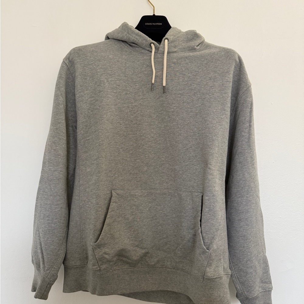 Gray J Crew Vintage Fleece Hoodie Men White Drawstring